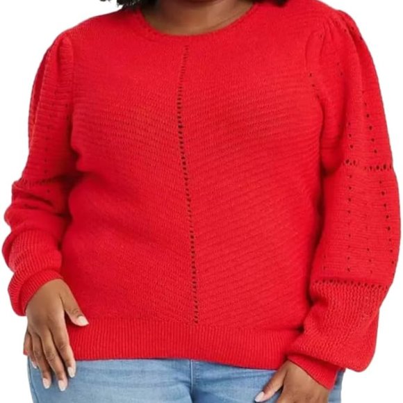 Knox Rose Women's Plus Size Crewneck Pointelle Sweater CHERRY RED Size 2X - Picture 1 of 3